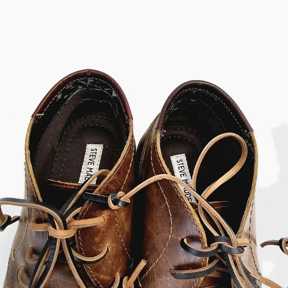 Steve Madden Harken‎ 247 Leather Shoes Men's 9 Cognac Brown Lace Up Distressed